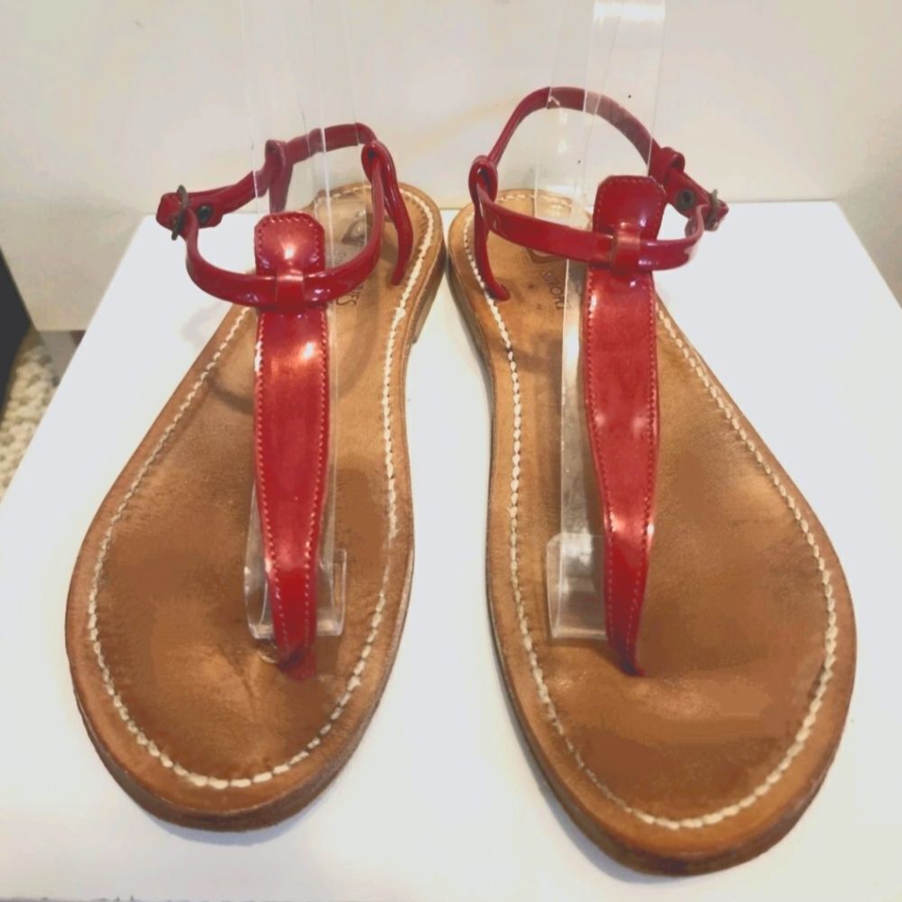 K.JACQUES St. Tropez "PICON" Red Patent Leather Thong Sandals sz.8/38 Ret.$270